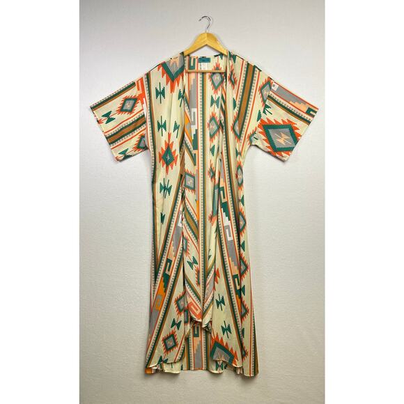 Turquoise Haven boho aztec floor length duster kimono cardigan L/XL - Picture 1 of 7